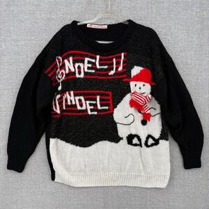 Deborahs Handknits Womens Black Snowman Noel Sparkle‎ Christmas Sweater Size L